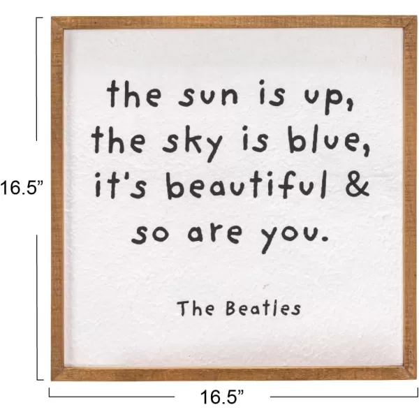 Creative CoOp 165 Inches Square Textured Wood Framed Dcor The Sun is Up Text Design Multicolor Wall Art Natural