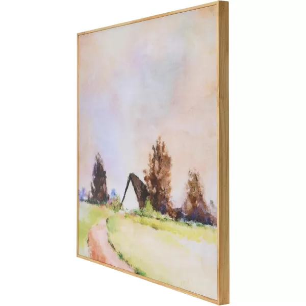 Creative CoOp 315quot Square Pastoral Watercolor Print on Canvas in Wood Frame