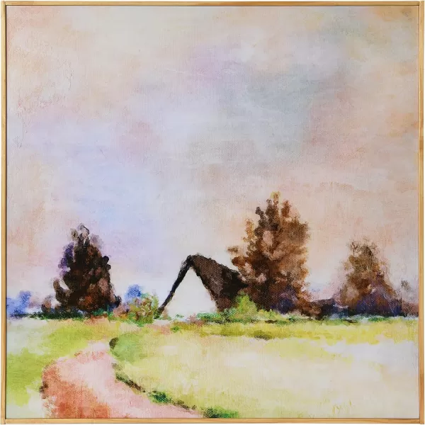 Creative CoOp 315quot Square Pastoral Watercolor Print on Canvas in Wood Frame