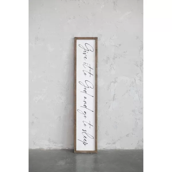 Creative CoOp 50 Inches Wood Framed Textured Dcor Give It to God Text Design Multicolor Wall Art Natural