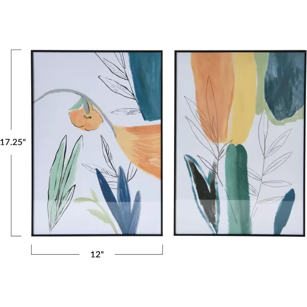 Creative CoOp Abstract Floral Watercolor Print in Metal Frame Set of 2