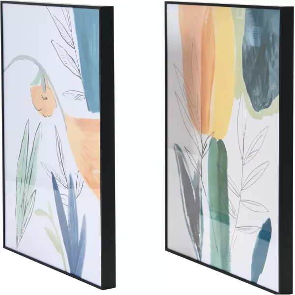 Creative CoOp Abstract Floral Watercolor Print in Metal Frame Set of 2