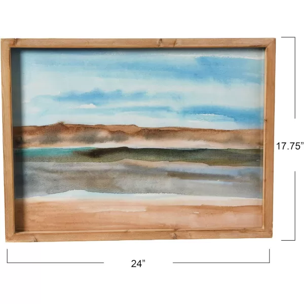 Creative CoOp Abstract Watercolor Landscape Print with Rustic Wood Frame