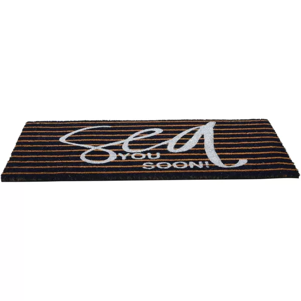 Creative CoOp Coir Entry Doormat Sea You Soon with NonSlip Liner Backing for Nautical or Coastal Home Dcor Brown ampamp White Stripe Design