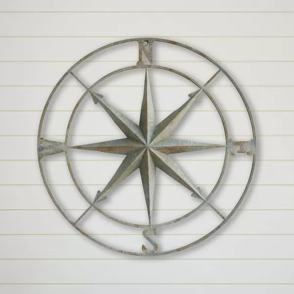 Creative CoOp Distressed Red Metal Compass Wall DcorAqua