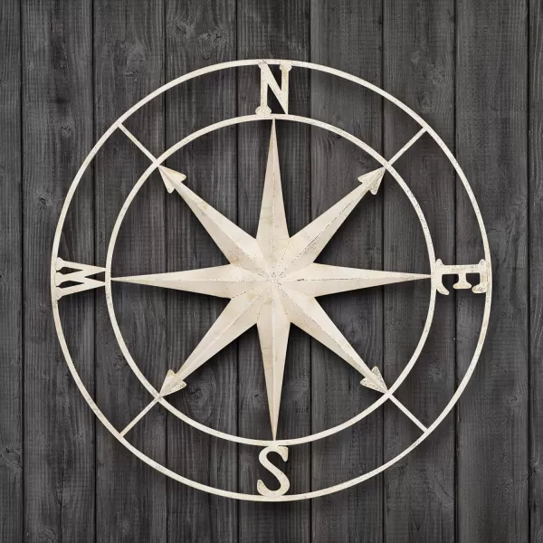 Creative CoOp Distressed Red Metal Compass Wall DcorCream