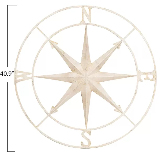 Creative CoOp Distressed Red Metal Compass Wall DcorCream