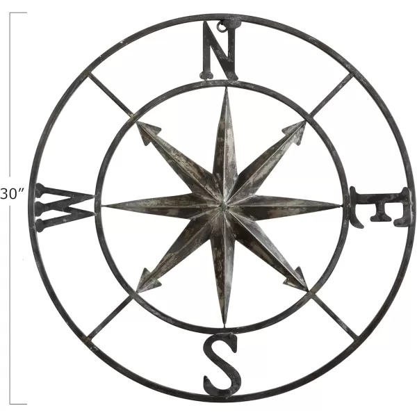 Creative CoOp Distressed Red Metal Compass Wall DcorDistressed Silver