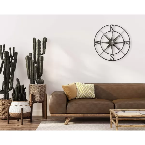 Creative CoOp Distressed Red Metal Compass Wall DcorDistressed Silver