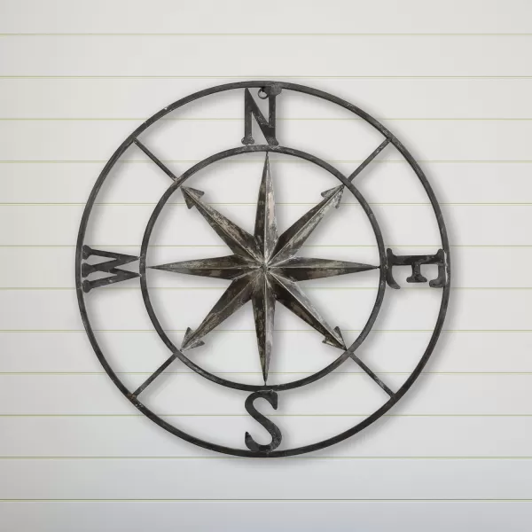 Creative CoOp Distressed Red Metal Compass Wall DcorDistressed Silver