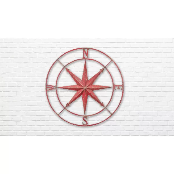 Creative CoOp Distressed Red Metal Compass Wall DcorRed