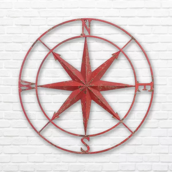 Creative CoOp Distressed Red Metal Compass Wall DcorRed
