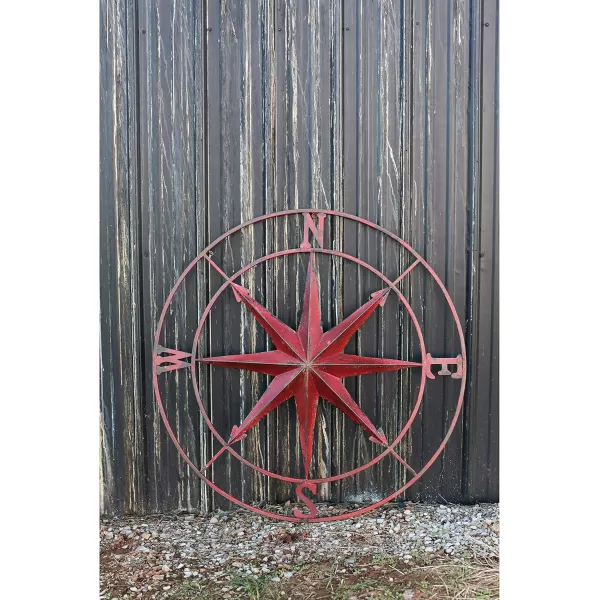 Creative CoOp Distressed Red Metal Compass Wall DcorRed