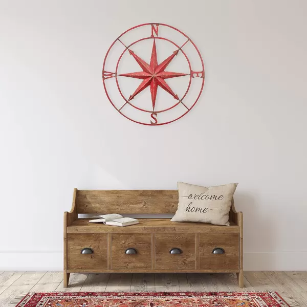 Creative CoOp Distressed Red Metal Compass Wall DcorRed