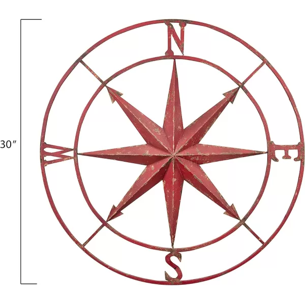 Creative CoOp Distressed Red Metal Compass Wall DcorRed