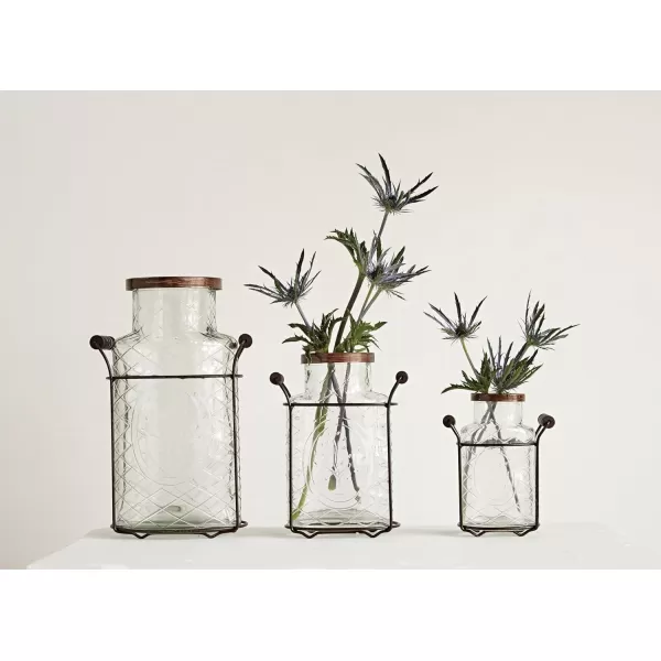 Creative CoOp Glass vase in Metal Stand with Metal Frog LidLarge
