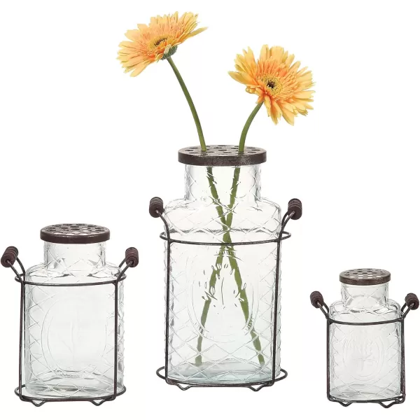 Creative CoOp Glass vase in Metal Stand with Metal Frog LidSmall