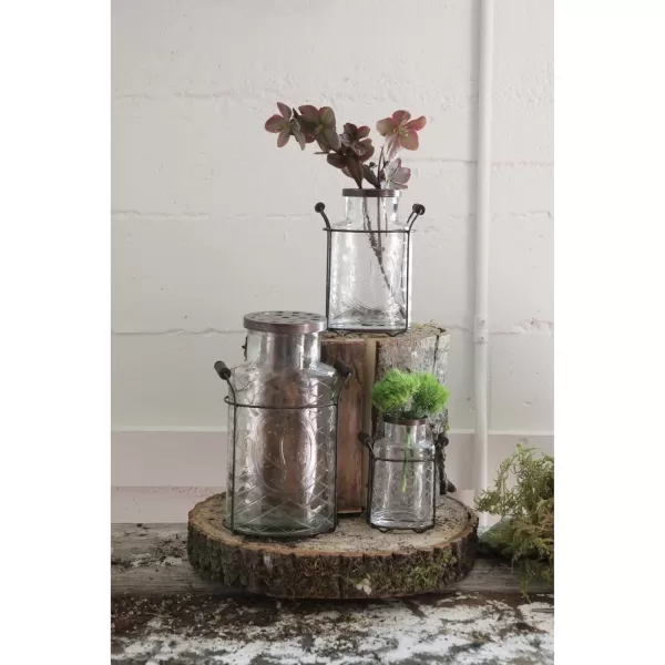 Creative CoOp Glass vase in Metal Stand with Metal Frog LidSmall