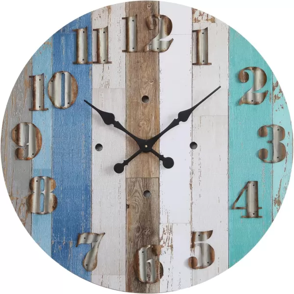 Creative CoOp Multicolor Wood Wall Clock with Corrugated Metal Numbers