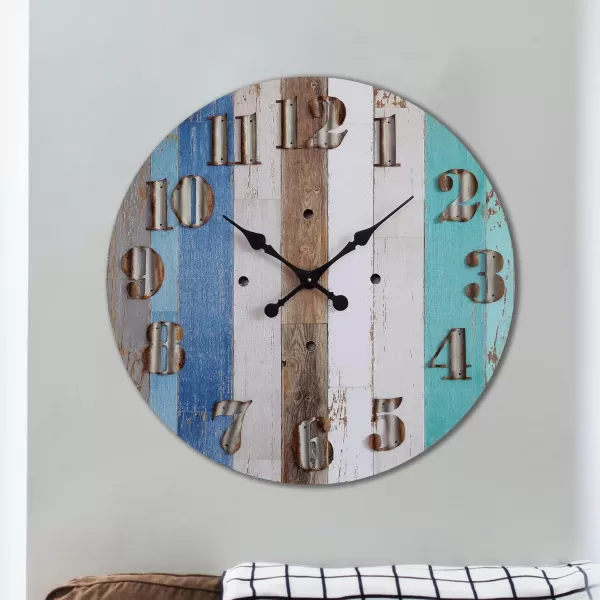 Creative CoOp Multicolor Wood Wall Clock with Corrugated Metal Numbers