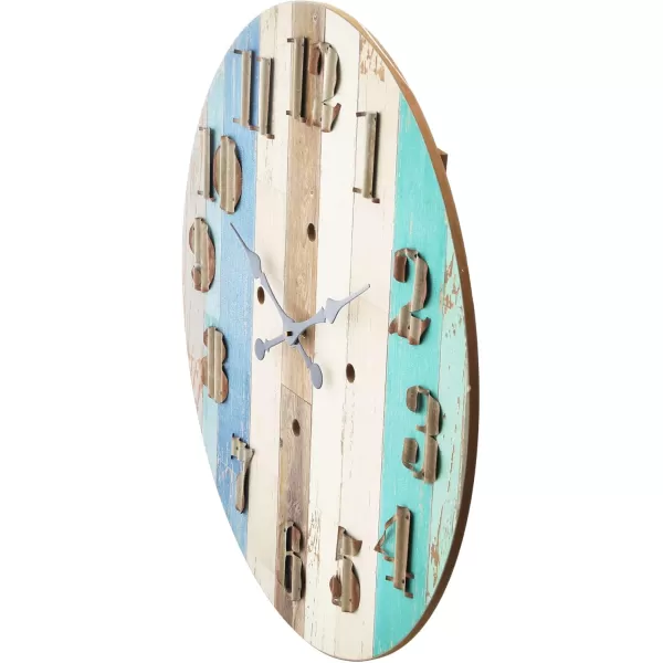Creative CoOp Multicolor Wood Wall Clock with Corrugated Metal Numbers