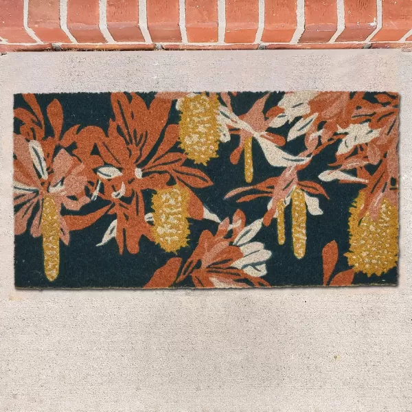 Creative CoOp Natural Coir Floral Print Multicolor Doormat