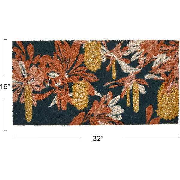 Creative CoOp Natural Coir Floral Print Multicolor Doormat
