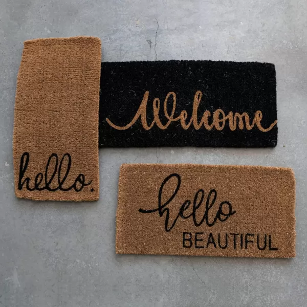Creative CoOp Natural Coir Hello Beautiful Message Black Doormat