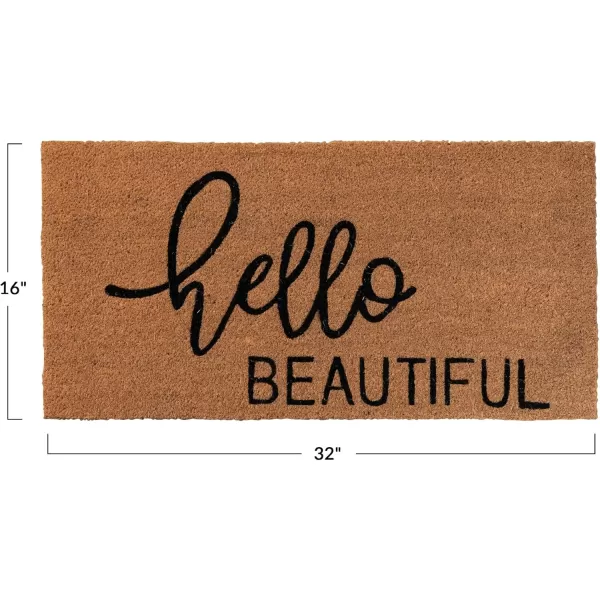 Creative CoOp Natural Coir Hello Beautiful Message Black Doormat