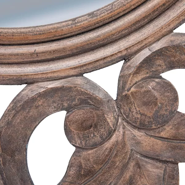 Creative CoOp Round Carved Wood Botanical Framed Wall Mirror Walnut Brown
