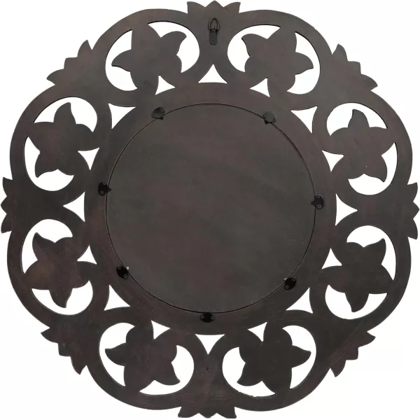 Creative CoOp Round Carved Wood Botanical Framed Wall Mirror Walnut Brown