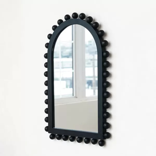Creative CoOp Wood Ball Framed Arched Wall Mirror NaturalBlack