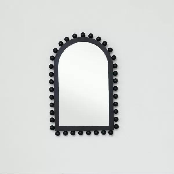 Creative CoOp Wood Ball Framed Arched Wall Mirror NaturalBlack