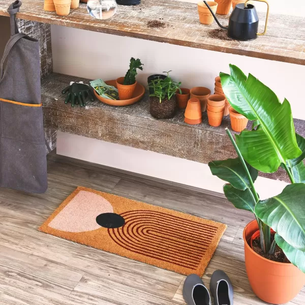 Main  Mesa Geometric Coir Doormat with NonSlip PVC Backing Curved GeoArched Geo