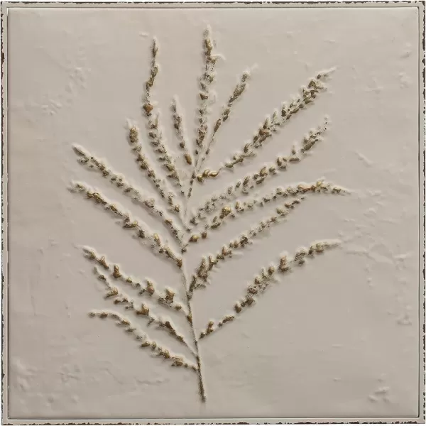 Creative CoOp 15 Inches Square Embossed Metal Dcor with Botanicals Distressed White and Gold Wall Decor