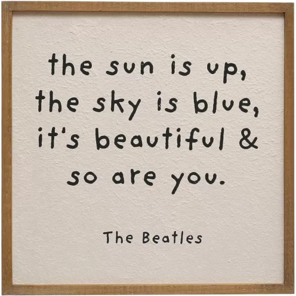 Creative CoOp 165 Inches Square Textured Wood Framed Dcor The Sun is Up Text Design Multicolor Wall Art Natural