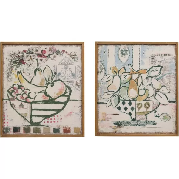 Creative CoOp 26 Inches Wood Hand Painted with Fruit in Bowls Multicolor Set of 2 Wall Dcor