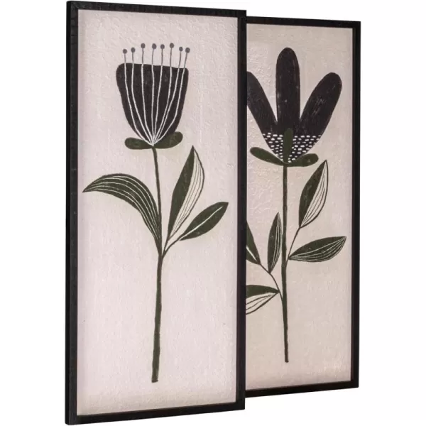Creative CoOp 30 Inches Wood Framed Textured Flower Prints Multicolor Wall Dcor
