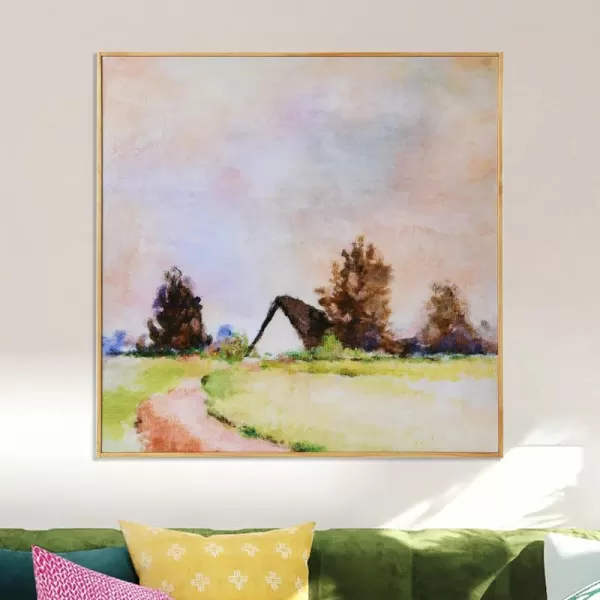 Creative CoOp 315quot Square Pastoral Watercolor Print on Canvas in Wood Frame