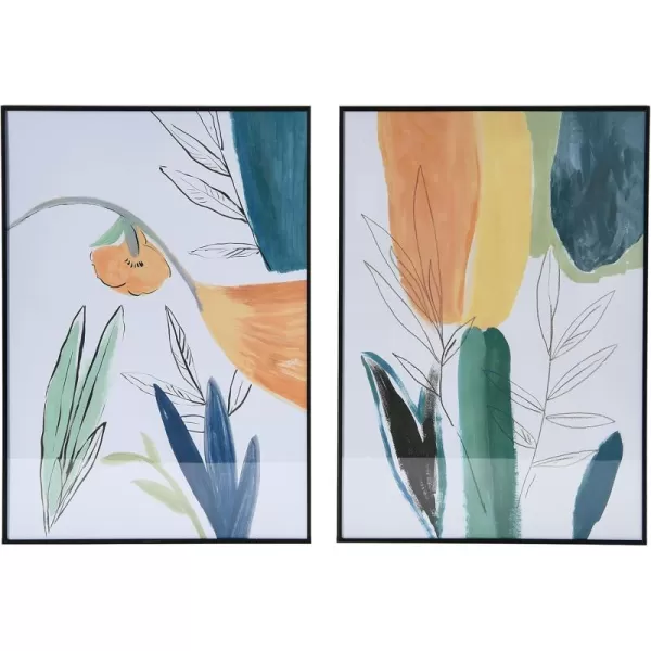 Creative CoOp Abstract Floral Watercolor Print in Metal Frame Set of 2