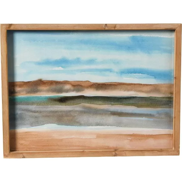 Creative CoOp Abstract Watercolor Landscape Print with Rustic Wood Frame