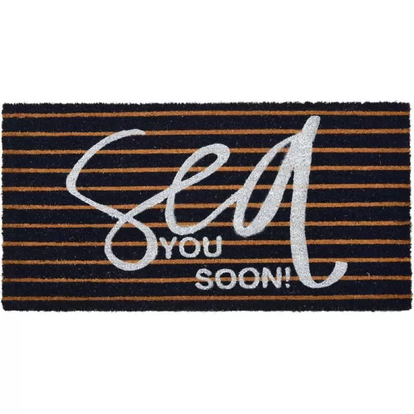 Creative CoOp Coir Entry Doormat Sea You Soon with NonSlip Liner Backing for Nautical or Coastal Home Dcor Brown ampamp White Stripe Design