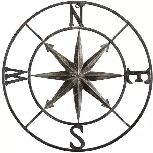Creative CoOp Distressed Red Metal Compass Wall DcorDistressed Silver