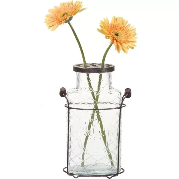Creative CoOp Glass vase in Metal Stand with Metal Frog LidLarge