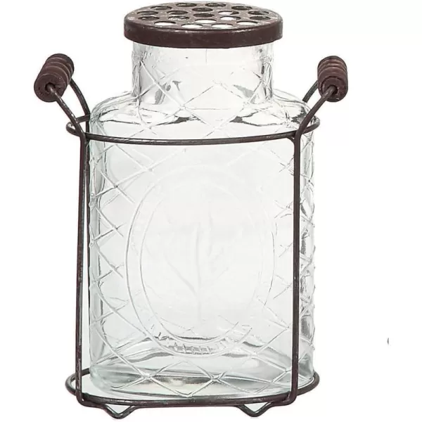 Creative CoOp Glass vase in Metal Stand with Metal Frog LidMedium