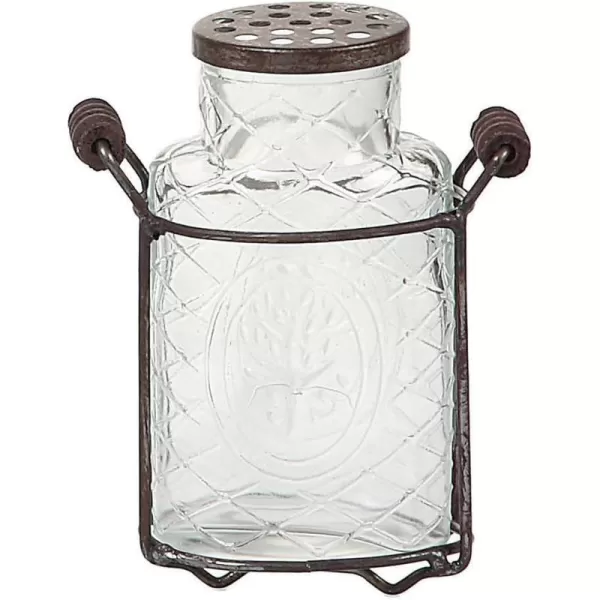 Creative CoOp Glass vase in Metal Stand with Metal Frog LidSmall