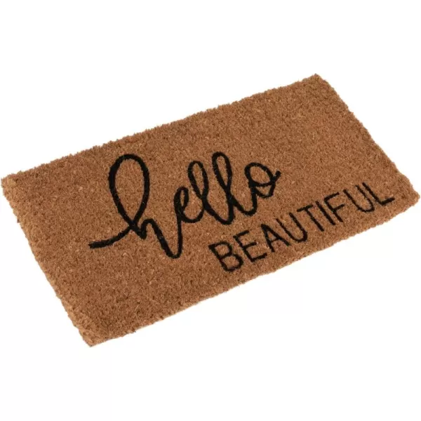 Creative CoOp Natural Coir Hello Beautiful Message Black Doormat