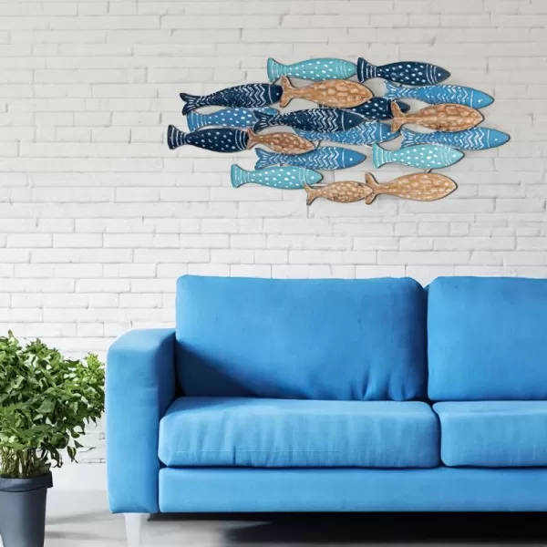 Creative Coop Handstamped Metal School of Fish Wall Dcor