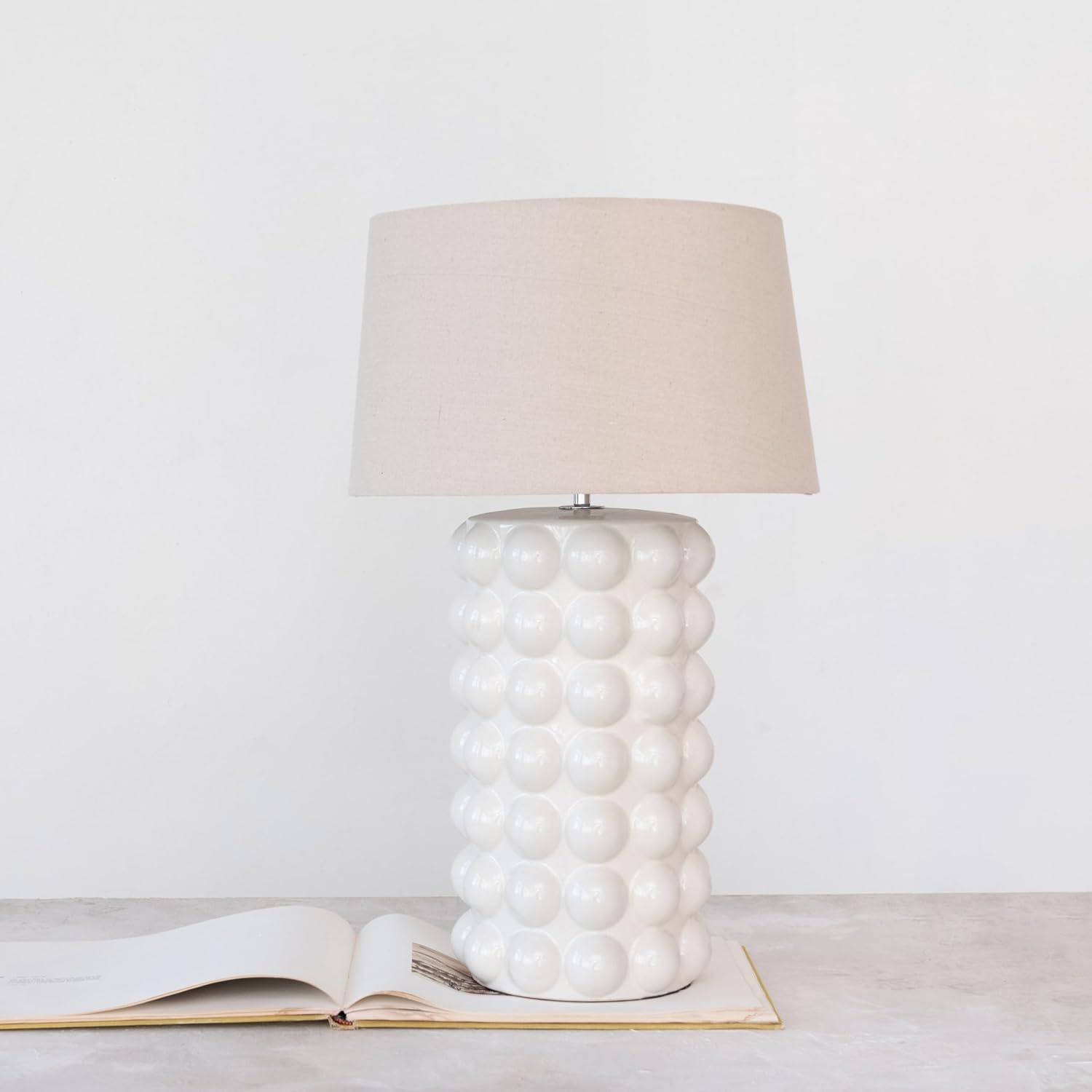 Creative CoOp 100 Watt Classic Stoneware Hobnail Table Lamp White