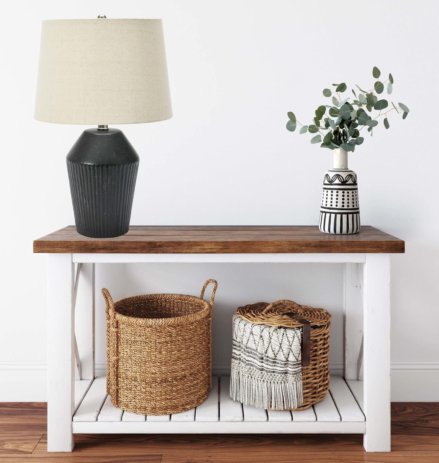 Creative CoOp 13quot Round Stoneware Desk Lamp BlackBlack